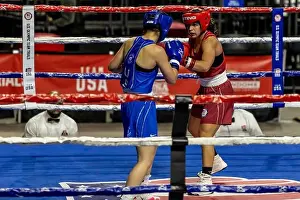 Trials Prints: Nelda Ibarra (red) and Emma Nayanet (blue) fight during the Olympic Boxing Trials