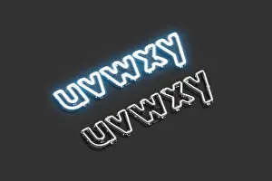Diode Prints: Neon u v w x y symbols, electric font mockup