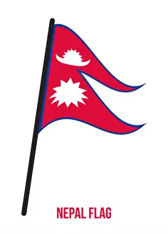 Flagpole Prints: Nepal Flag Waving Vector Illustration on White Background. Nepal National Flag