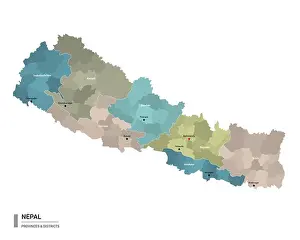 Subdivision Prints: Nepal higt detailed map with subdivisions