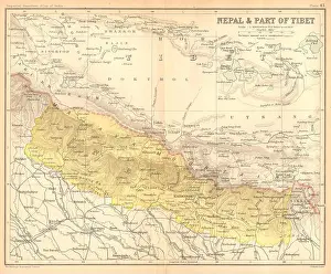 Tibet Prints: Nepal & part of Tibet. Himalayas. Kathmandu 1909 old antique map plan chart