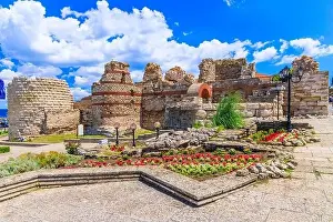 Nessebar (Nesebar), Bulgaria. Fortifications at the entrance of the Ancient City. Black Sea Coast, Burgas