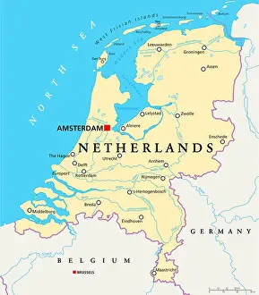 Benelux Prints: Netherlands Political Map with capital Amsterdam