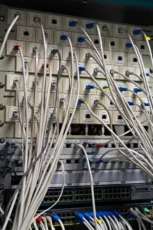 Ethernet Prints: Network cable and switch, data center in server room