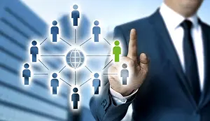 Rises Prints: Network concept is shown by businessman