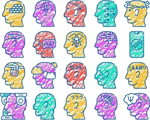 Panic Prints: neurosis brain problem icon hand drawn
