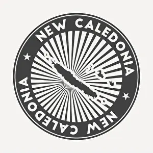 Citizenship Prints: New Caledonia round logo. Vintage travel badge with the circular name and map of country