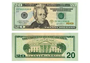 Money Note Prints: Front and back side of the new twenty dollar bill