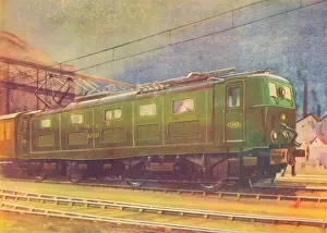 Green Colour Prints: New Electric Locomotive, L.N.E.R. leaving Manchester London Road Station, 1940