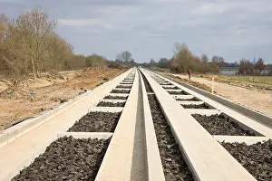 Cambridgeshire Prints: New guided bus track under construction along old railway line at Fen Drayton