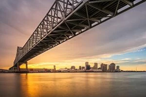 Images Dated 23rd August 2017: New Orleans, Louisiana, USA at Crescent City Connection Bridge over the Mississippi River at sunset