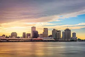 New Orleans, Louisiana, USA skyline on the Mississippi River at dusk
