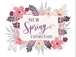 Green Grey Prints: New spring collection background with beautiful pink and fucshia flowers