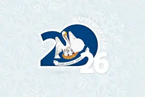 Snowfall Prints: New Year 2026 for Louisiana on snowflake background. Greeting Louisiana with new 2026 year