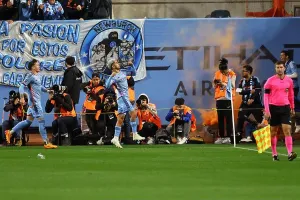 Kick Prints: New York City FC mob midfielder Santiago Rodríguez #10 celebrates goal during action in Game 2 of the Audi 2024 MLS Cup