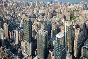 Midtown Prints: New York City midtown skyline aerial view with skyscrapers in sunlight
