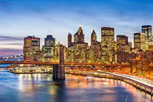 East River Prints: New York City skyline with the Brooklyn Bridge and Financial district on the East River