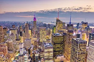Cityscape Prints: New York City, USA midtown Manhattan financial district cityscape at dusk