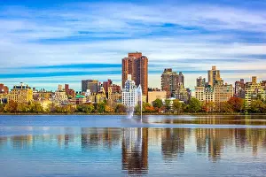 New York, New York at Central Park and reservoir in autumn season