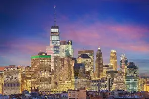 New York, New York cityscape in Lower Manhattan at twilight