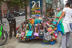 Handbags Prints: New York, New York - Handbags on sale at a street vendor's stall in midtown Manhattan