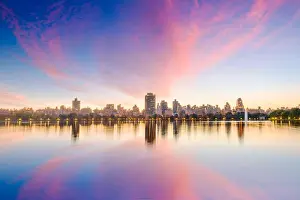 New York, New York, USA at Central Park and reservoir in autumn season