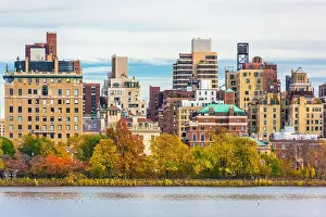 New York, New York, USA at Central Park and reservoir in autumn season