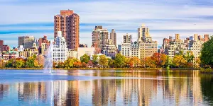 New York, New York, USA at Central Park and reservoir in autumn season