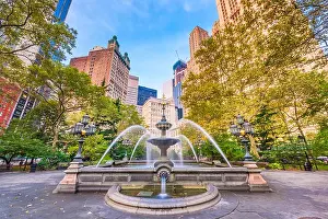 New York, New York, USA at City Hall Park Fountain