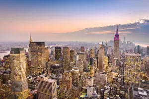 Lower Manhattan Prints: New York, New York, USA downtown skyline over manhattan at dusk