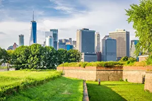 New York Prints: New York, New York, USA from Governors Island with historic Fort Jay