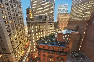 New York, New York, USA amongst the historic skyscrapers of lower Manhattan at dusk