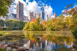 New York, New York, USA Park South cityscape from Central Park in Autumn