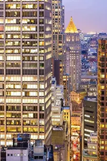 Tower Building Prints: New York, New York, USA view down William Street towards the Federal Court Building at twilight