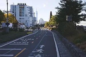 World Trade Center Prints: New York, NY, USA - Oct 23, 2021: Bike lanes along the west side of Manhattan facing downtown