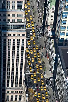 Central City Prints: The New York taxi on 5th Avenue jammed with cars