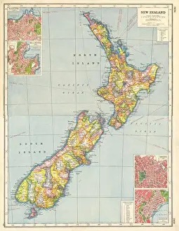 Maps Prints: NEW ZEALAND: Counties. Auckland Wellington Christchurch Dunedin plans, 1920 map