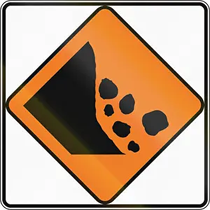 Debris Prints: New Zealand road sign - Falling rocks or debris on left