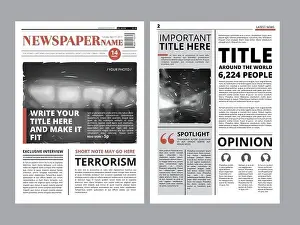 Tabloid Prints: Newspaper front page with several columns and photos
