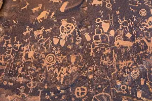 Indians Prints: Newspaper Rock Archaeological Site with petroglyphs, Monticello Utah