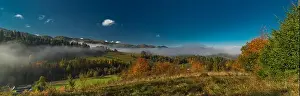 Haze Prints: Nice autumn meadows and foggy valleys near mountain cottages near Jaworki village