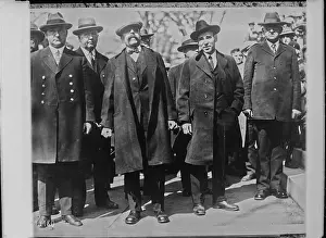 Monochrome Image Prints: Nicola Sacco and Bartolomeo Vanzetti leave the courthouse in a press photograph reproduced in 1927 from a Pacific