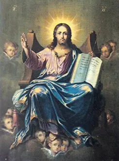 Teachings Prints: Nicolae Grigorescu's painting Manastirea Caldarusani - Isus Hristos Invatator depicts Jesus Christ as the teacher