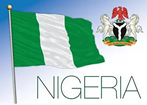 Nigeria Prints: Nigeria official national flag and coat of arms, africa, vector illustration