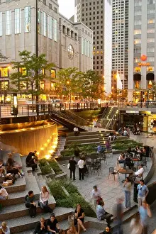 NIGHT Chicago Illinois John Hancock Center plaza people outdoors on steps fountain night Michigan Avenue