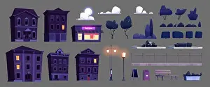 Midnight Prints: Night city constructor set of houses