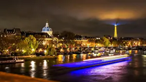 Tower Bridge Prints: Night cityscape scene in Paris over the Seine river with the Eiffel Tower in background
