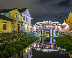 After Dark Prints: Night illuminated view of Japanese Covered Bridge and Thu Bon River in the old town of Hoi An
