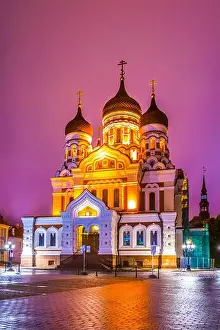 Night Light Prints: Night view of the Alexander Nevski Russian Orthodox Cathedral in Toompea part of Tallin