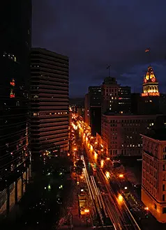 Highrise Prints: Night view of Broadway, Oakland, California, USA